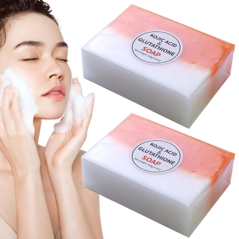 Glutathione Soap 2Pcs Skin Whitening Rich Foaming 140g Kojic Soap Natural Organic Multi-usage for Face Back Legs Body