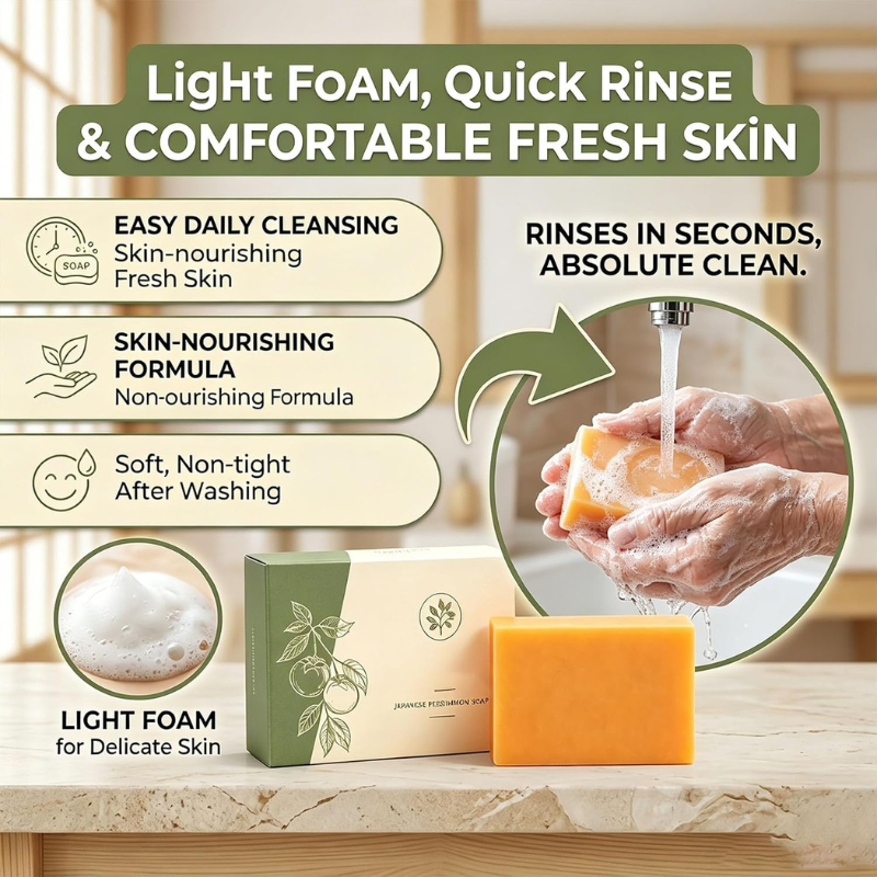 Persimmon Soap, Persimmon Soap, Natural Deodorizing Body Bar, Purifying Body Wash with Natural Persimmon(1PC, 3.53 Ounce)