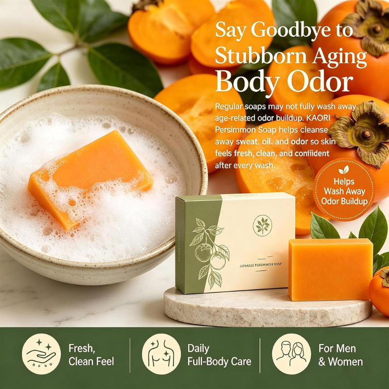 Persimmon Soap, Persimmon Soap, Natural Deodorizing Body Bar, Purifying Body Wash with Natural Persimmon(1PC, 3.53 Ounce)