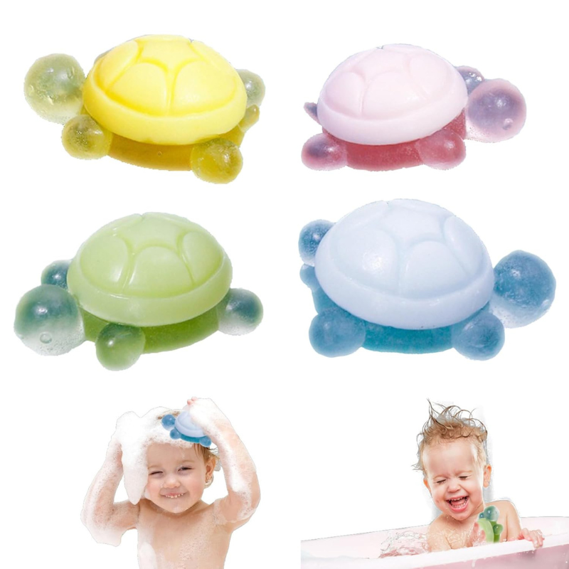 4Pcs Kids Soap, Little Turtle Shape Essential Oil Soap, Natural Ingredients Fragrance Cleansing Bath Cute Little Turtle Soaps for Washing Hands, Face ..
