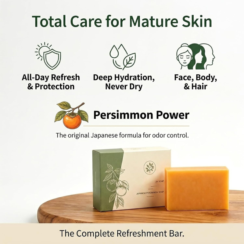 Persimmon Soap, Persimmon Soap, Natural Deodorizing Body Bar, Purifying Body Wash with Natural Persimmon(1PC, 3.53 Ounce)