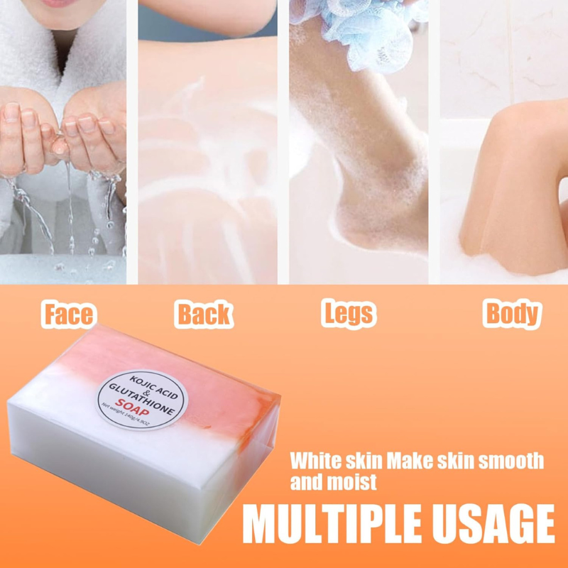 Glutathione Soap 2Pcs Skin Whitening Rich Foaming 140g Kojic Soap Natural Organic Multi-usage for Face Back Legs Body
