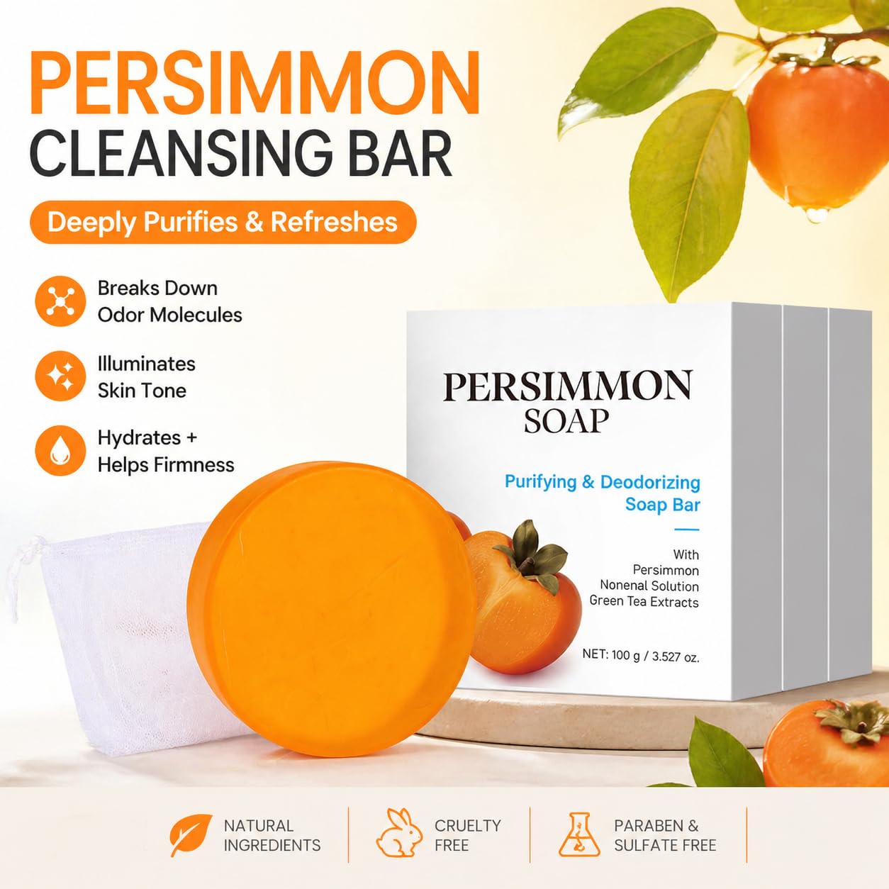 Persimmon Soap Bar 3 Pack