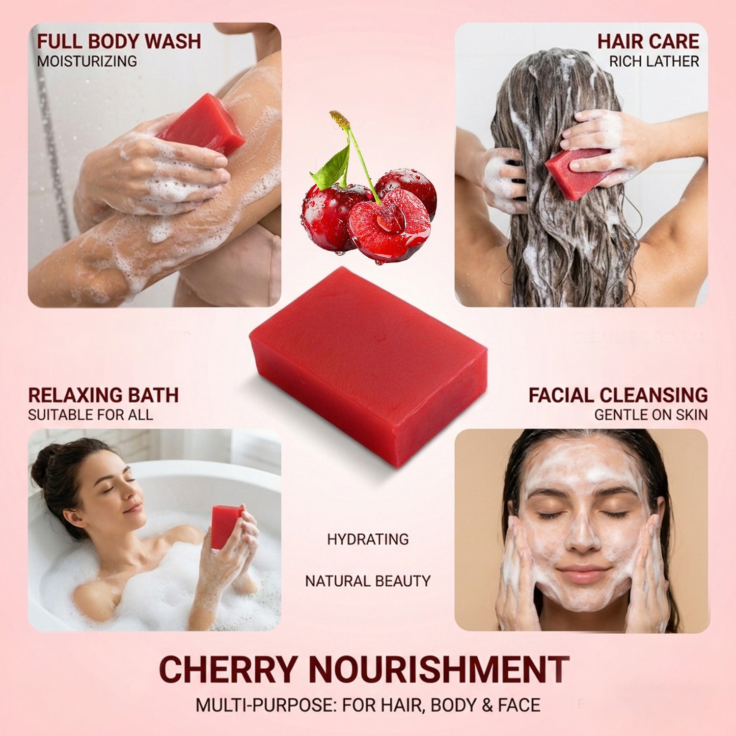 Natural Cherry Cleansing Soap for Face and Body